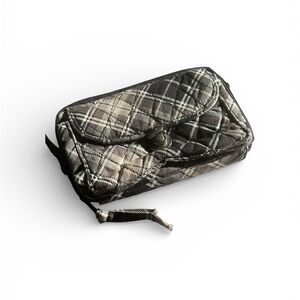 Plaid Quilted Clutch Wallet Black & White Patrern